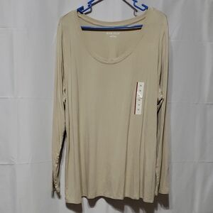 Ava & Viv women's long-sleeve scoop neck t-shirt in beige.  Size: 1X